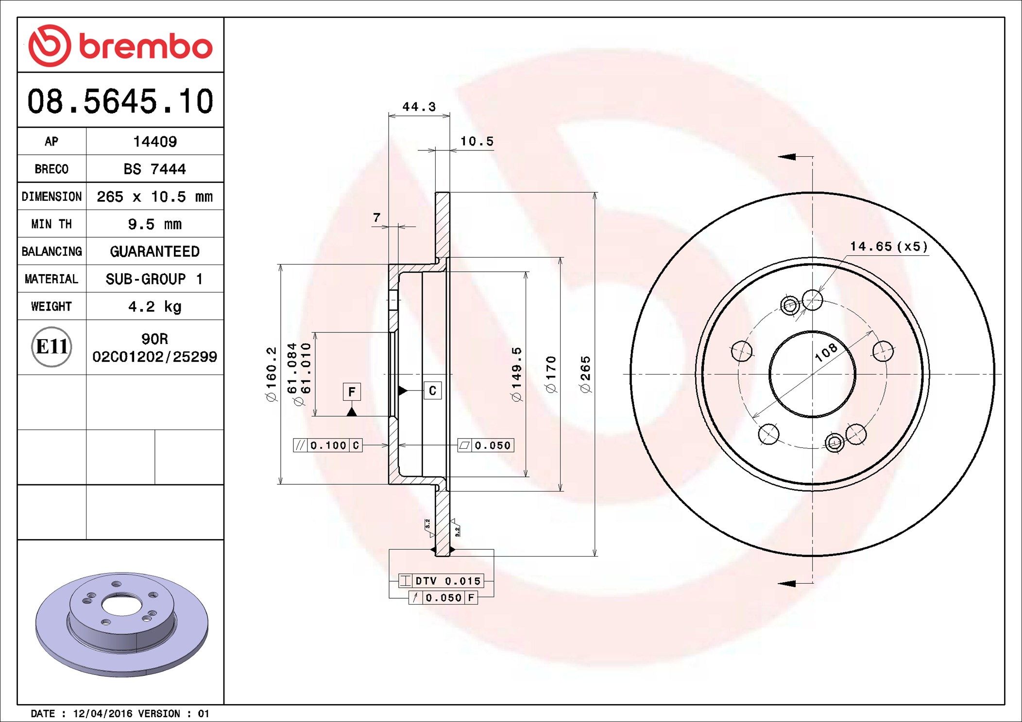 08.5645.10 BREMBO PRIME LINE féktárcsa