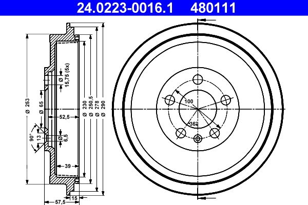 ATE 24.0223-0016.1 - Bremstrommel