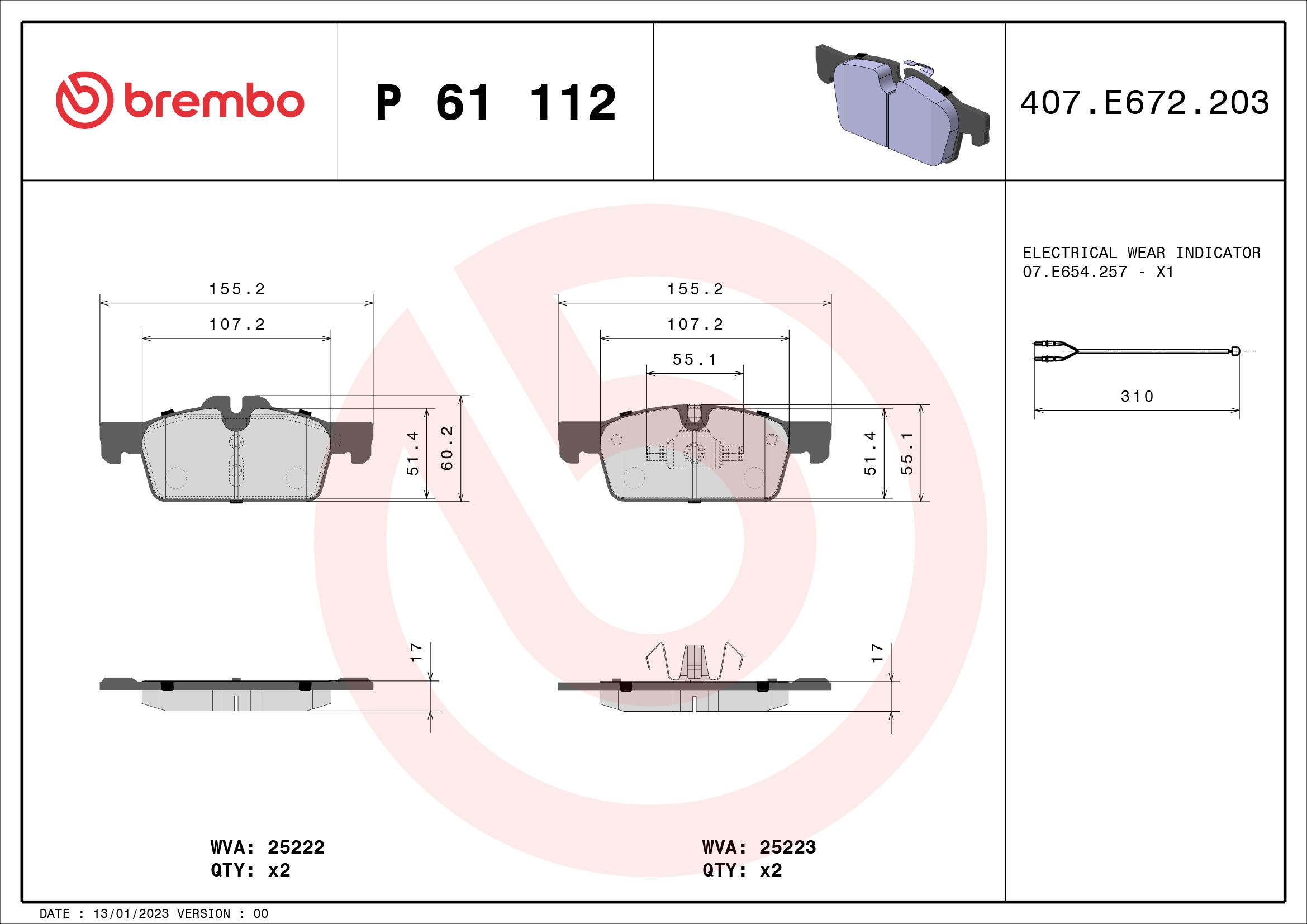 Brake Pad Set, disc brake P 61 112