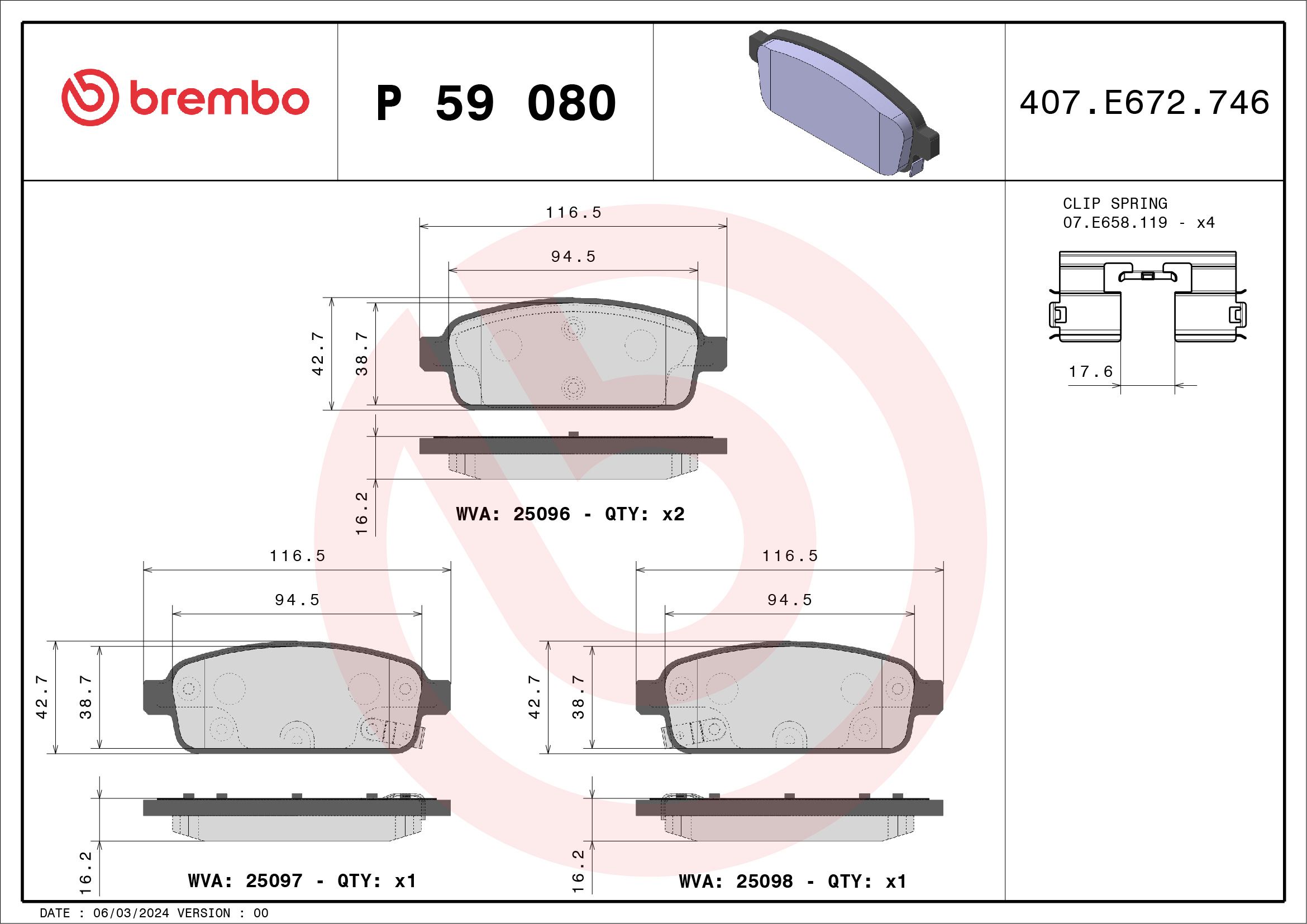 Brake Pad Set, disc brake P 59 080