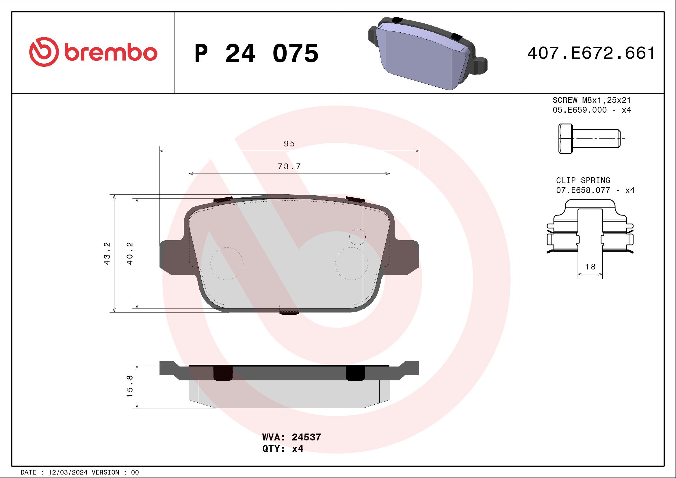 Brake Pad Set, disc brake P 24 075X