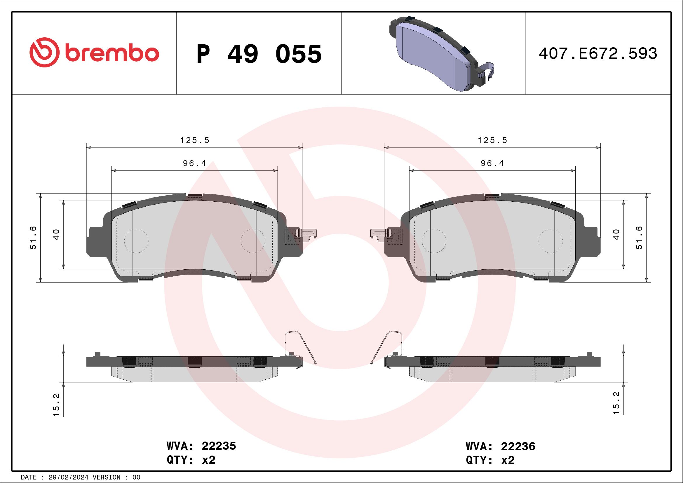 Brake Pad Set, disc brake P 49 055