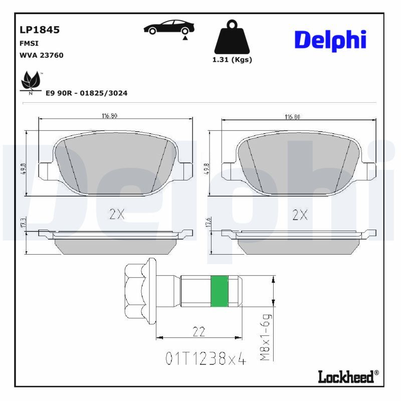 DELPHI LP1845 - Bremsbelagsatz, Scheibenbremse