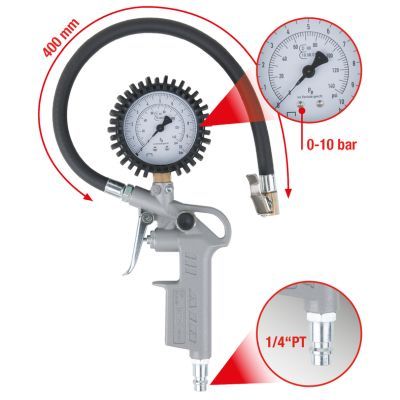 Geeichter Druckluft-Reifenfüllmesser, 0-10 bar