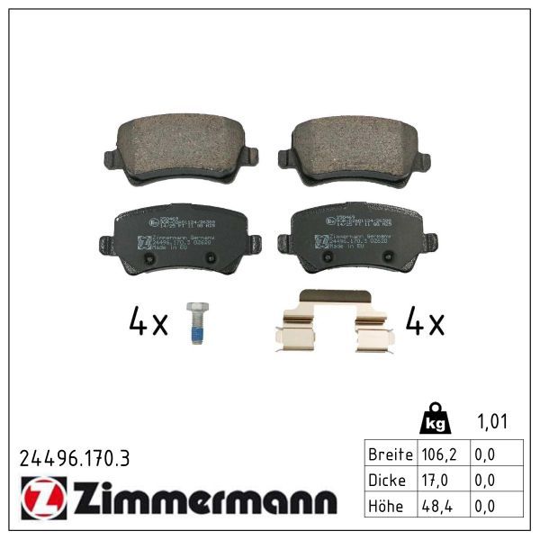 Zimmermann 24496.170.3 Bremsbelagsatz, Scheibenbremse