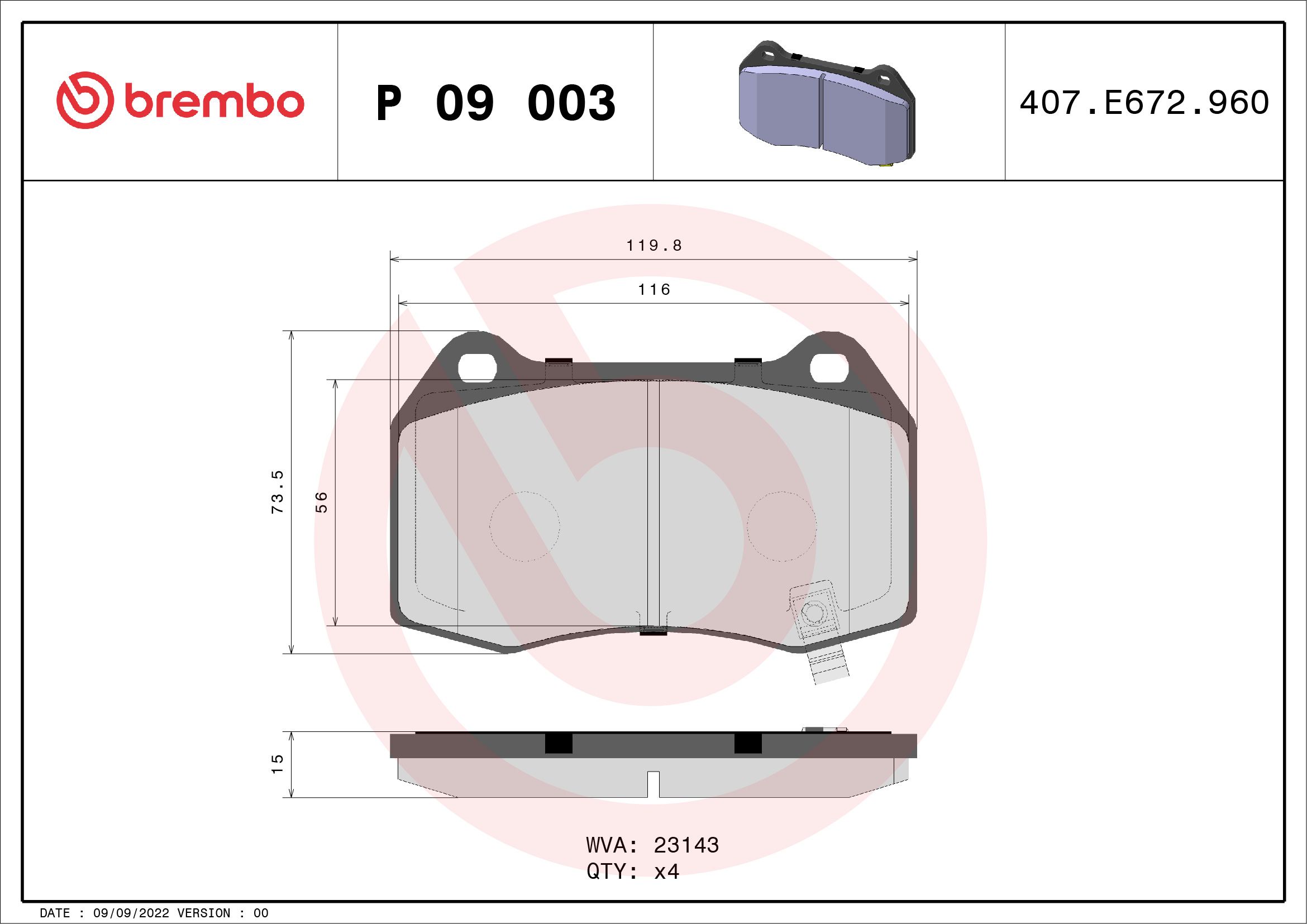 Brake Pad Set, disc brake P 09 003