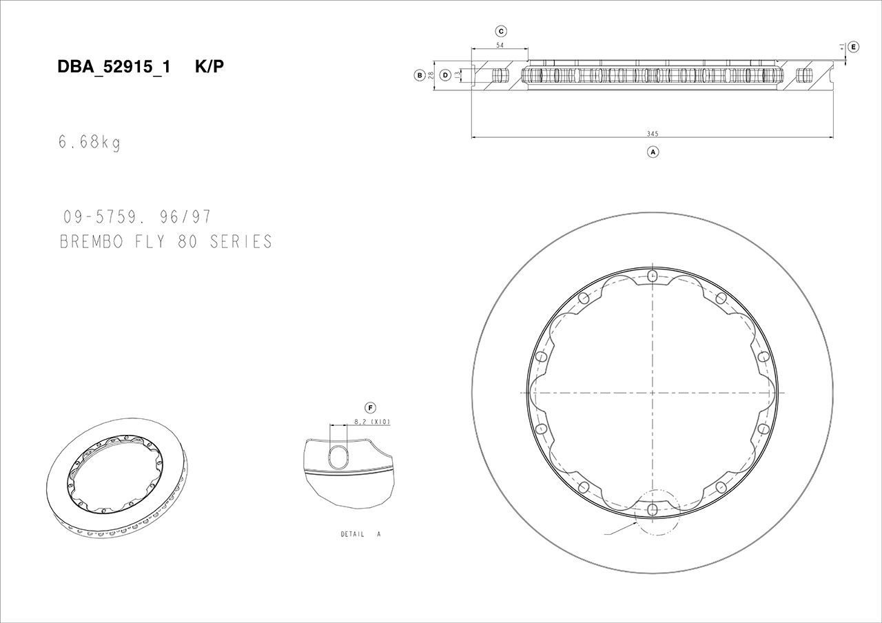 5000 Rotor T3 Slot -  KP [ Brembo Family 80 - 09.5759.96 .97 ] No Nuts Supplied - TecDoc Only