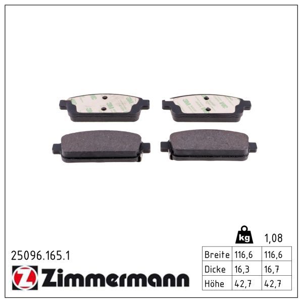 ZIMMERMANN 25096.165.1 - Bremsbelagsatz, Scheibenbremse