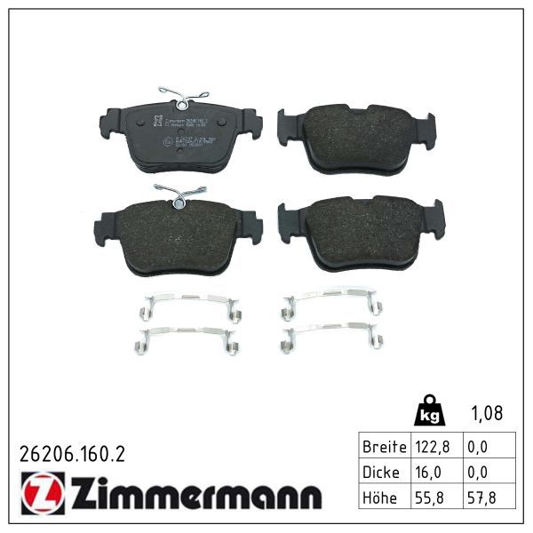 Zimmermann 26206.160.2 Bremsbelagsatz, Scheibenbremse