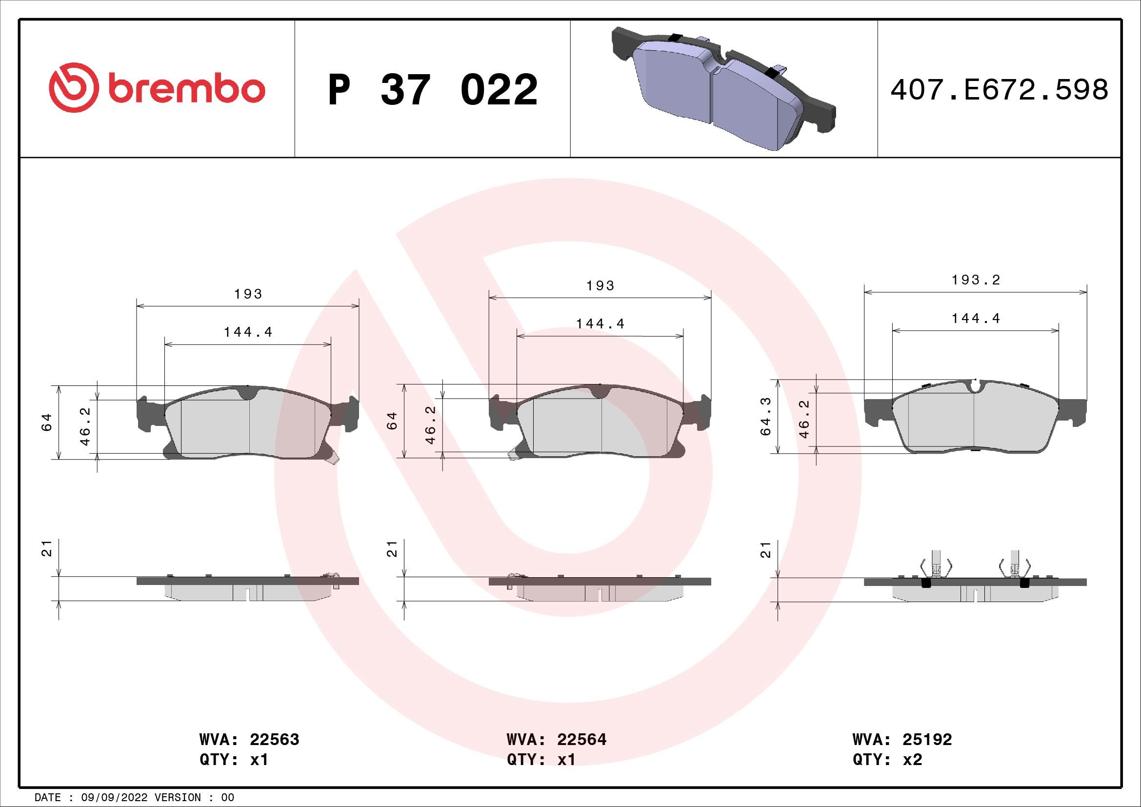 Brake Pad Set, disc brake P 37 022