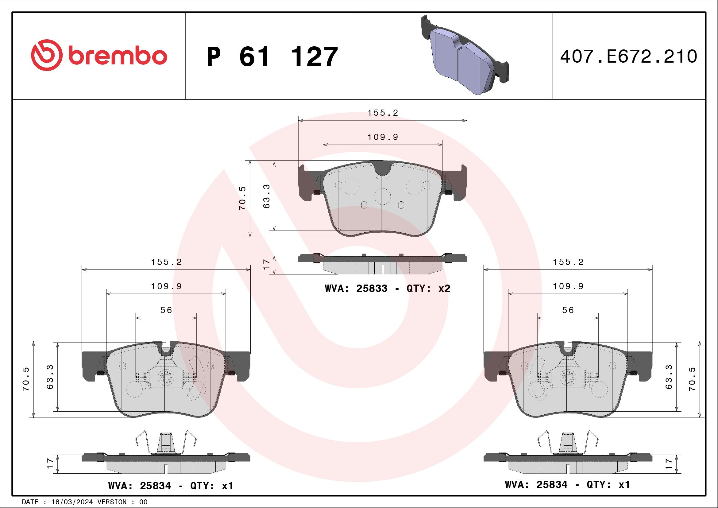 Brake Pad Set, disc brake P 61 127