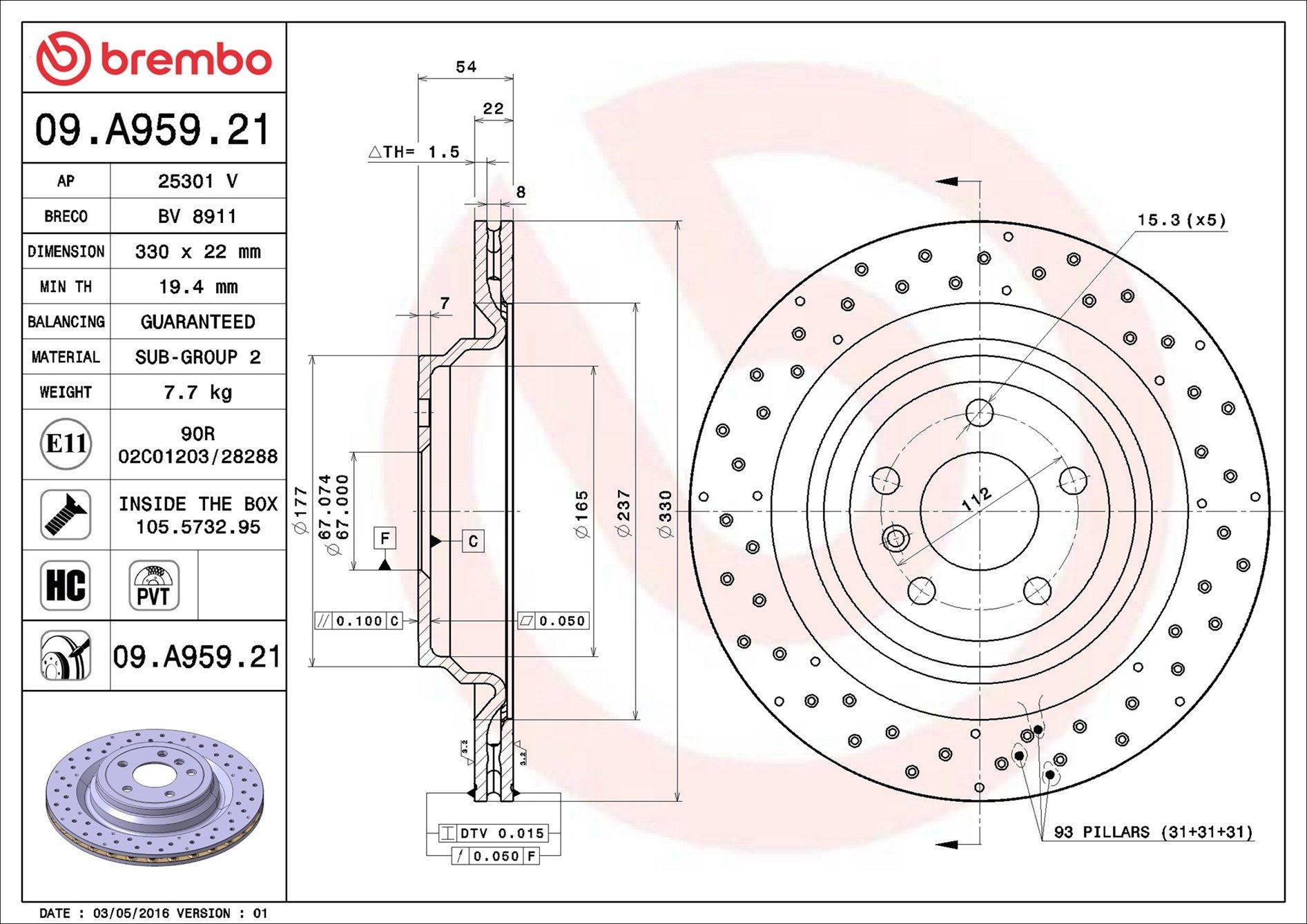 MERCEDES BENZ GLE250d W166 15-18 (RR) *X/Drilled - TecDoc 1