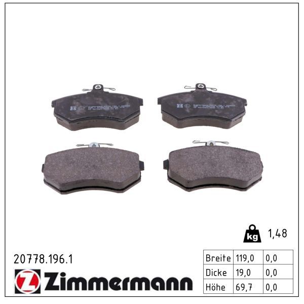 ZIMMERMANN 20778.196.1 - Bremsbelagsatz, Scheibenbremse