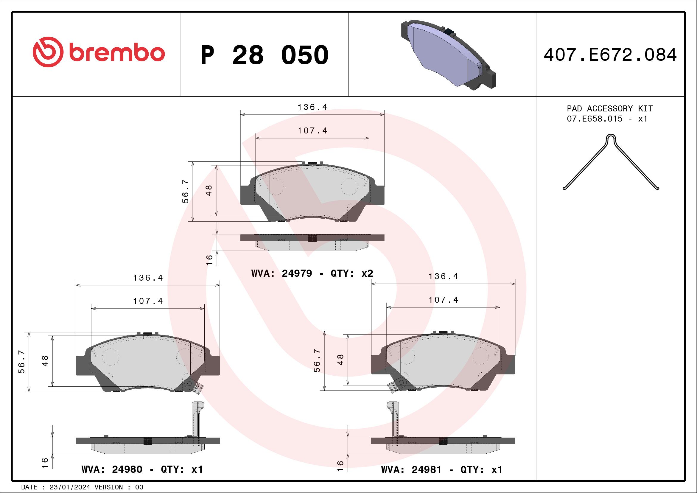 Brake Pad Set, disc brake P 28 050X