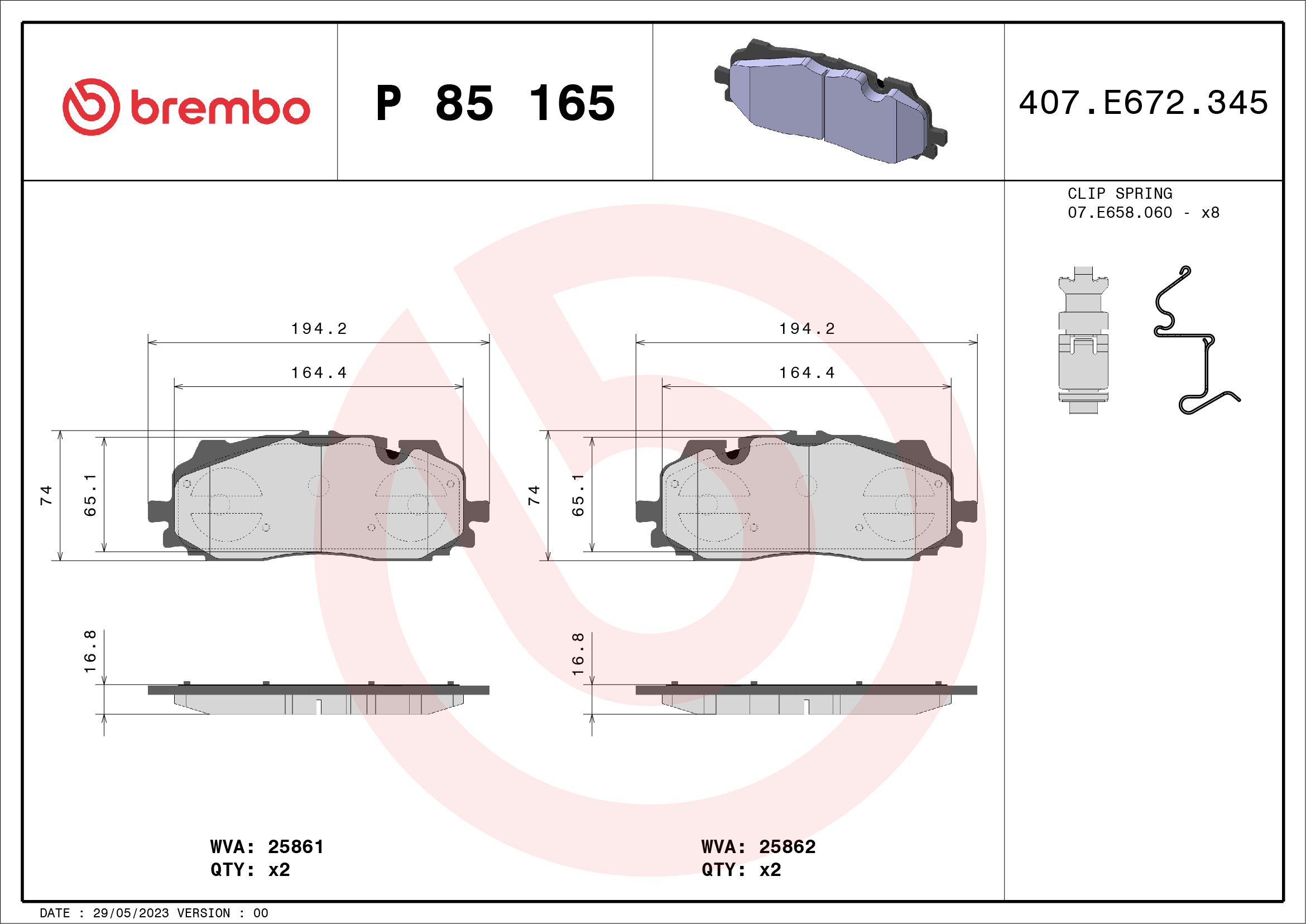 Brake Pad Set, disc brake P 85 165