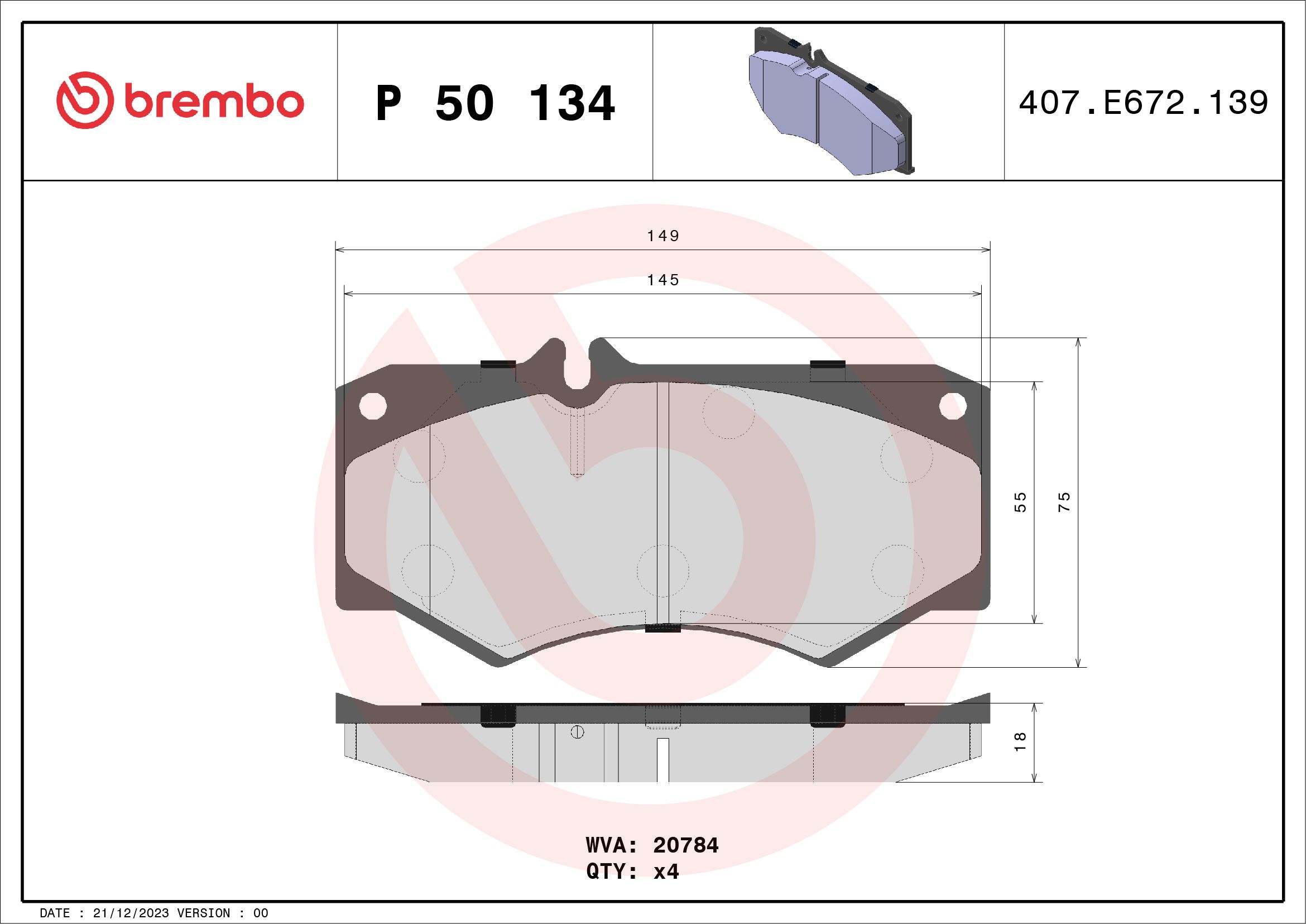 Brake Pad Set, disc brake P 50 134