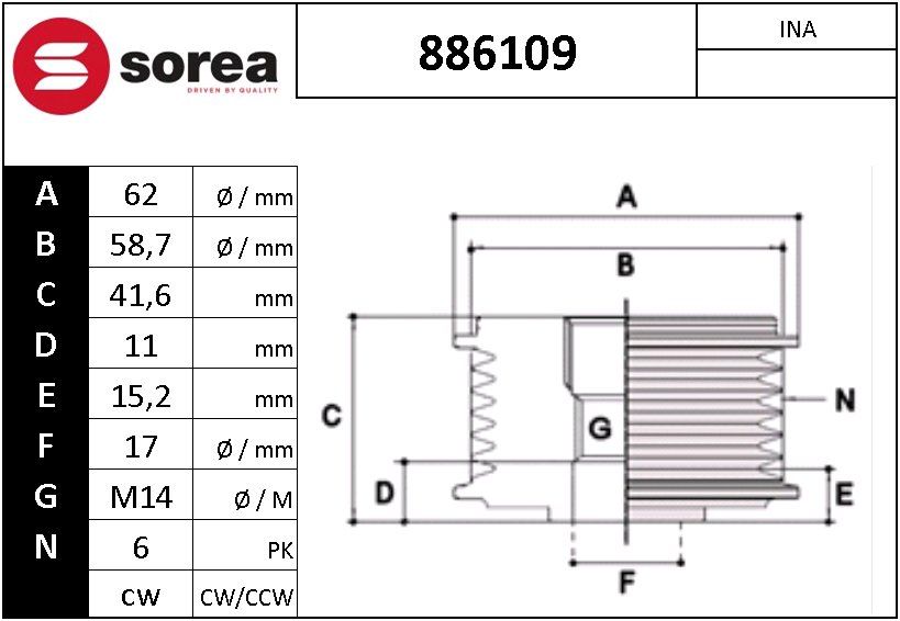 POULIE P6D  58 M14 DP 15,2