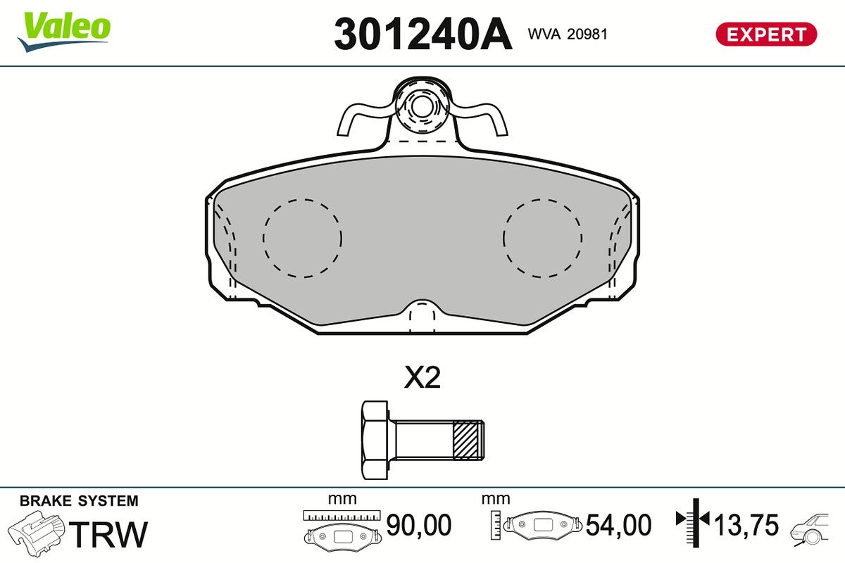 VALEO 301240A - Bremsbelagsatz, Scheibenbremse