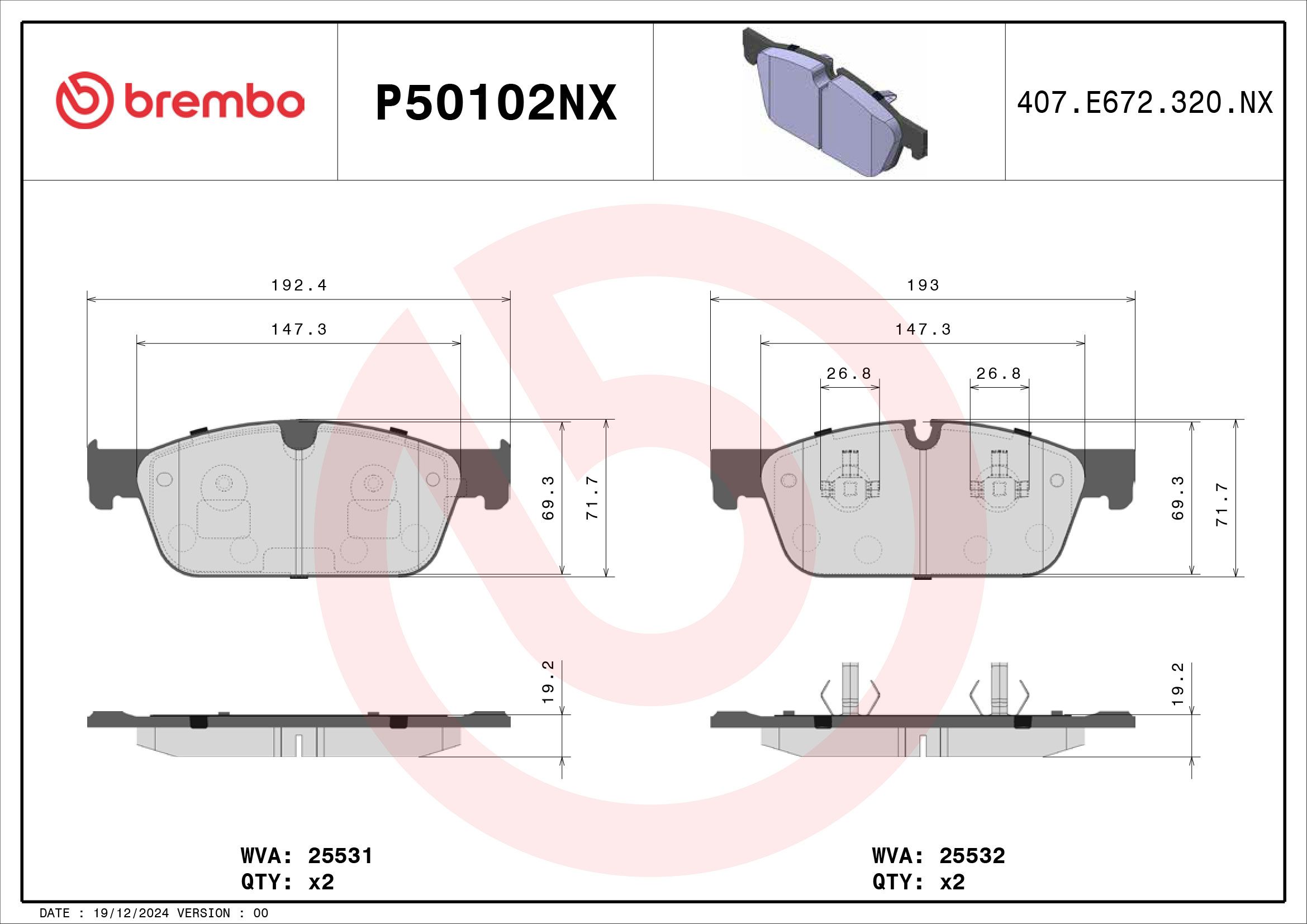 Brembo P50102NX Bremsbelagsatz, Scheibenbremse