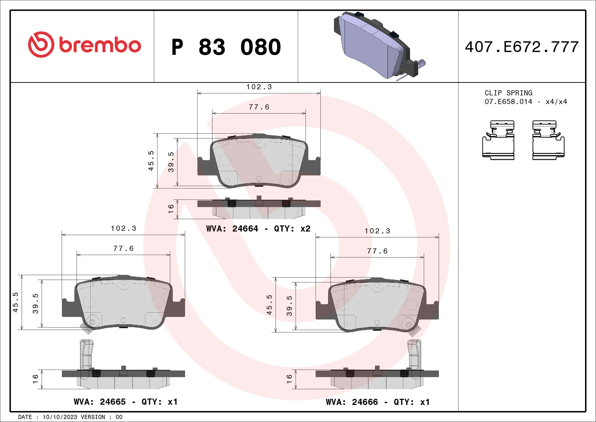 Brake Pad Set, disc brake P 83 080X