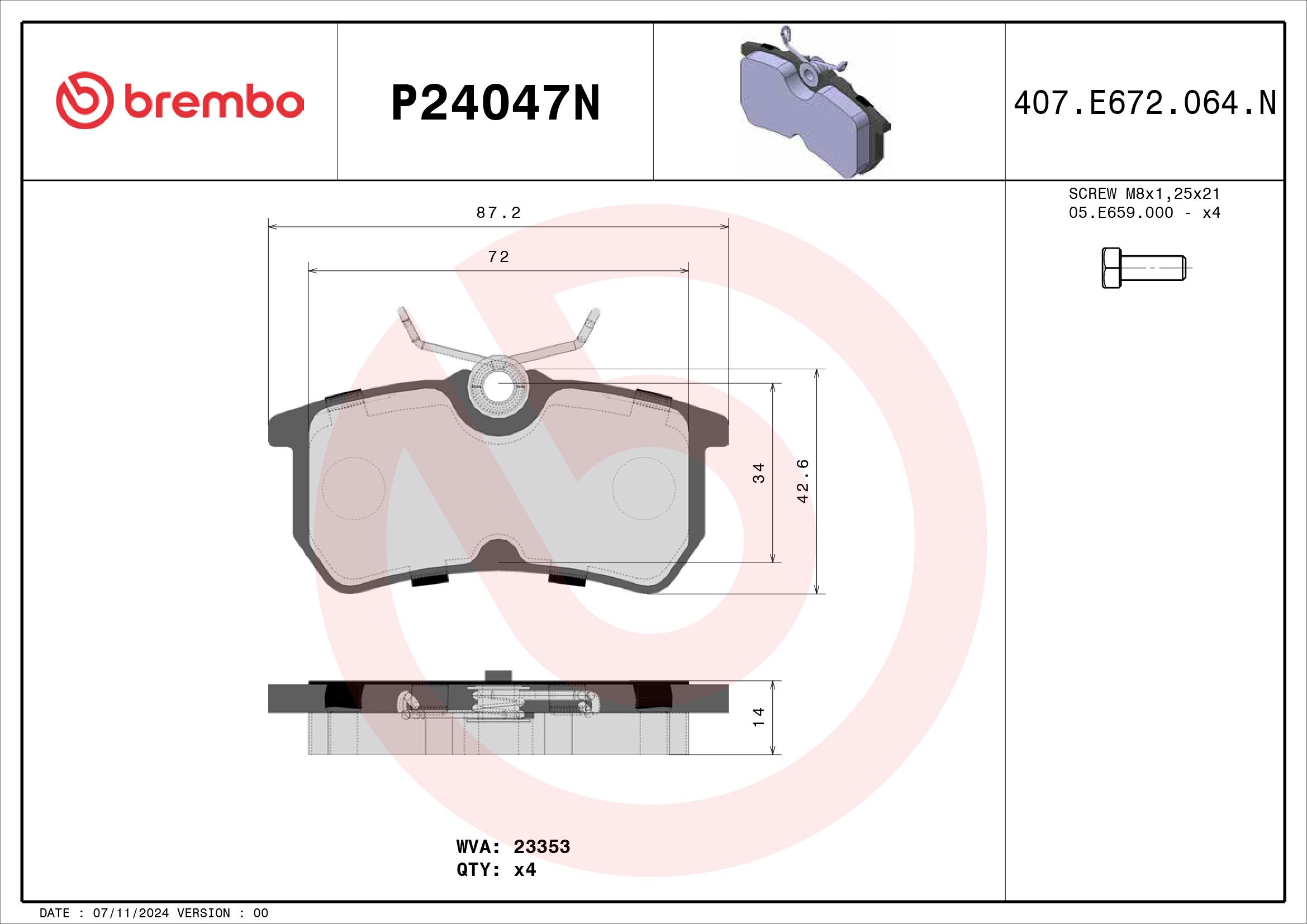 BREMBO DISC PAD -  FORD FIESTA WZ 13-19 (RR) - TecDoc 2