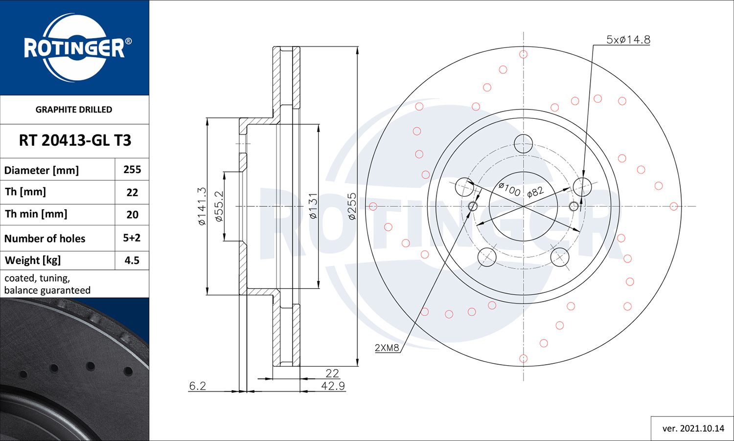 RT 20413-GL T3 ROTINGER GRAPHITE DRILLED féktárcsa