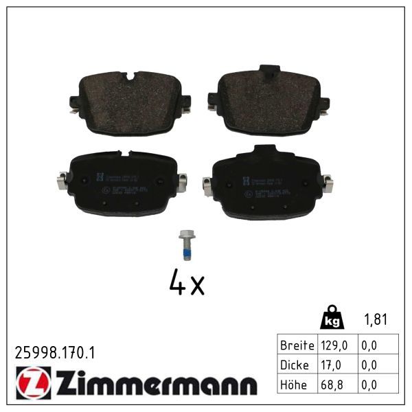Zimmermann 25998.170.1 Bremsbelagsatz, Scheibenbremse