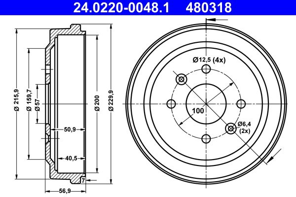 ATE 24.0220-0048.1 Brake Drum