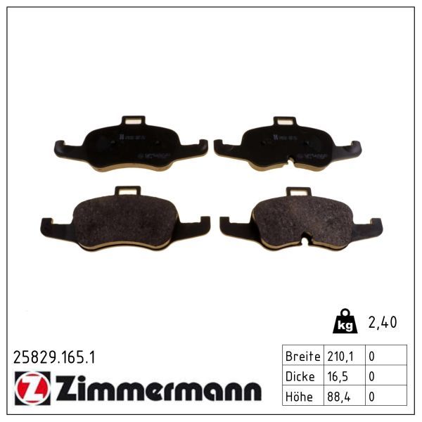 Zimmermann 25829.165.1 Bremsbelagsatz, Scheibenbremse