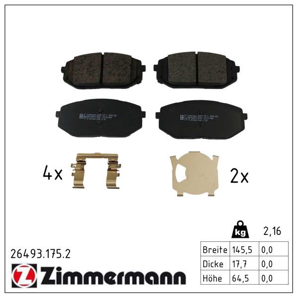 Zimmermann 26493.175.2 Bremsbelagsatz, Scheibenbremse