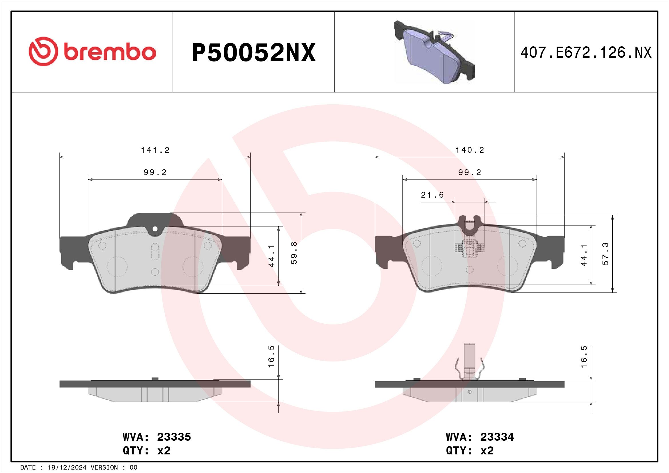 BREMBO P50052NX - Bremsbelagsatz, Scheibenbremse XTRA LINE - Ceramic
