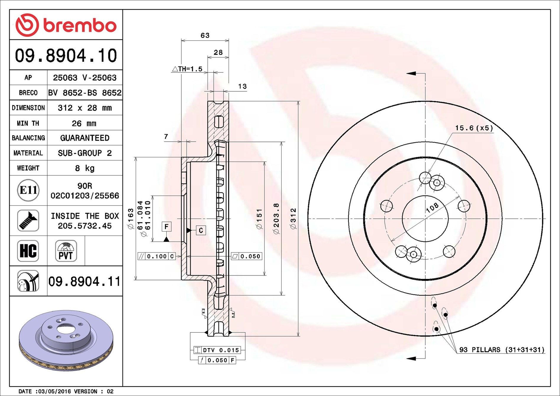 09.8904.11 BREMBO PRIME LINE - UV Coated féktárcsa