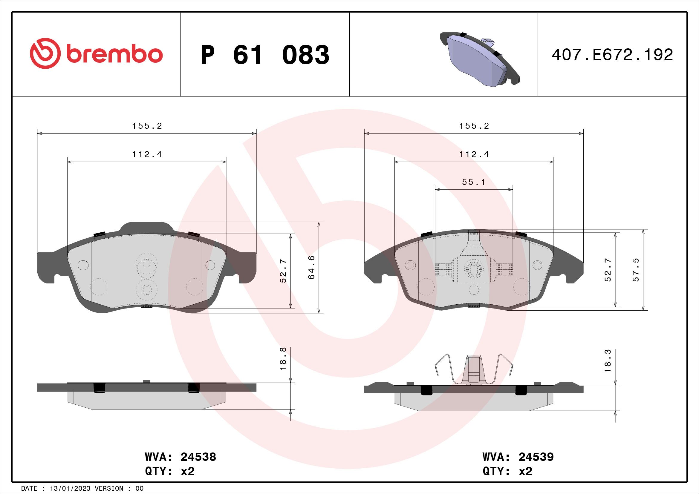 BREMBO P 61 083 - Bremsbelagsatz, Scheibenbremse PRIME LINE