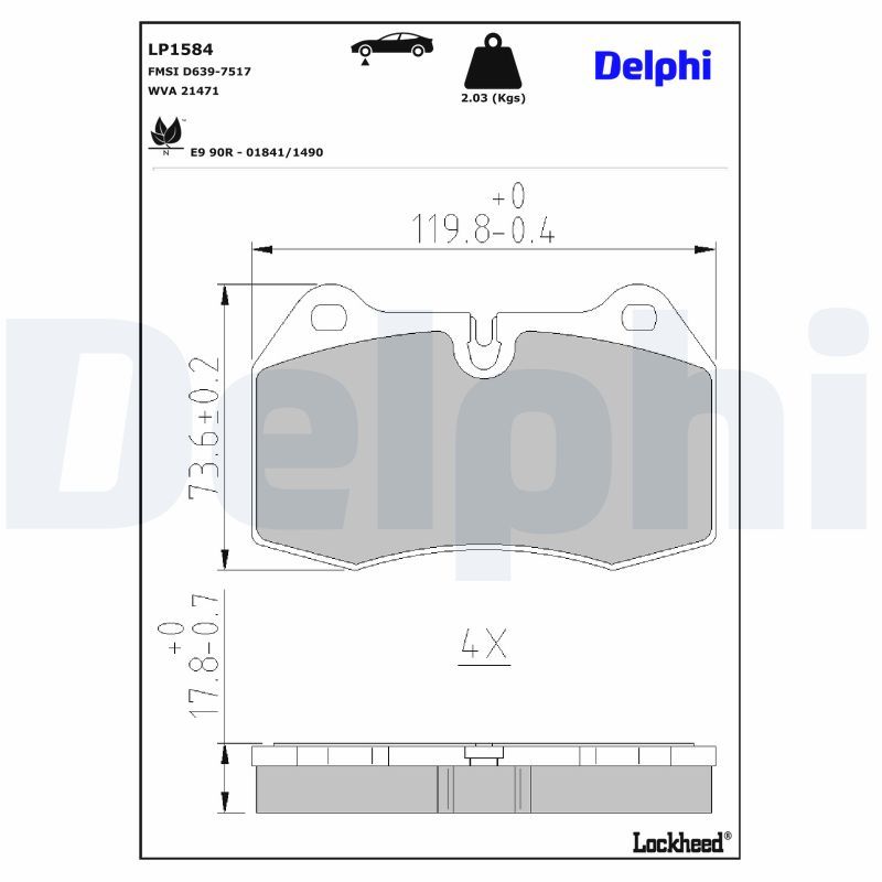 DELPHI LP1584 - Bremsbelagsatz, Scheibenbremse