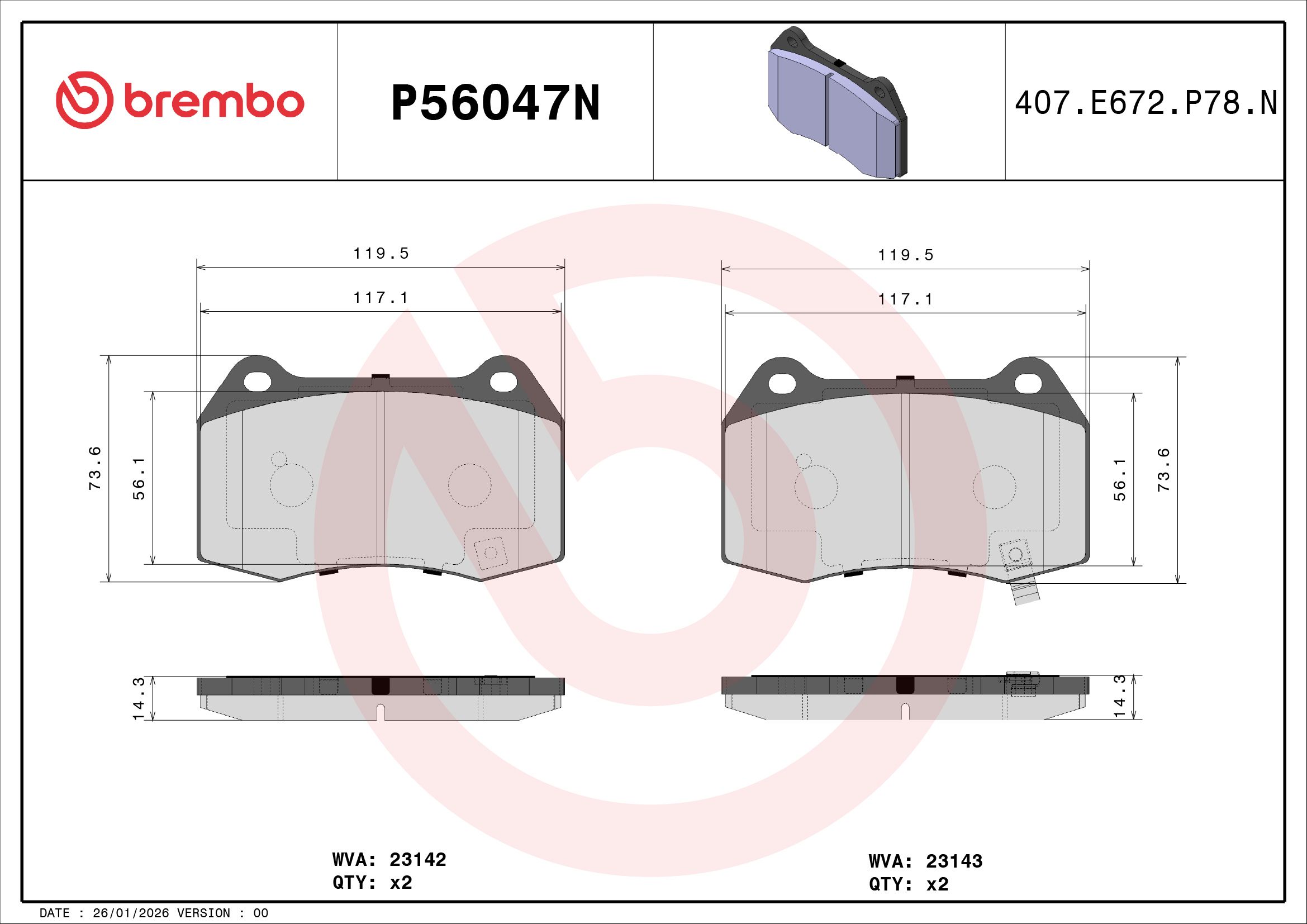 BREMBO DISC PAD -  NISSAN 350Z Z33 02-09 (FRT) - TecDoc 2