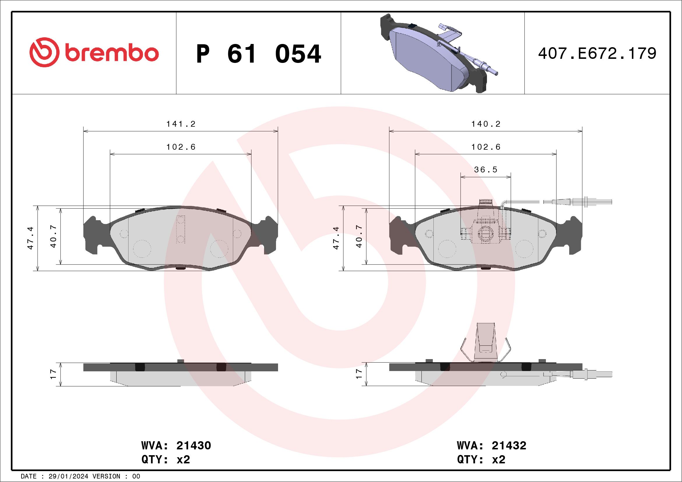 Brake Pad Set, disc brake P 61 054