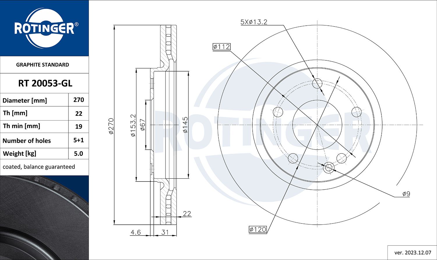 RT 20053-GL ROTINGER GRAPHITE LINE féktárcsa