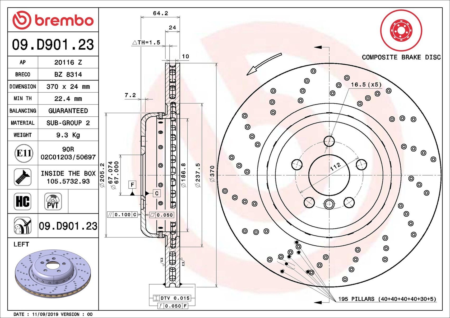 BMW 730D G11 15- (RR-L) *X/Drilled - TecDoc 1