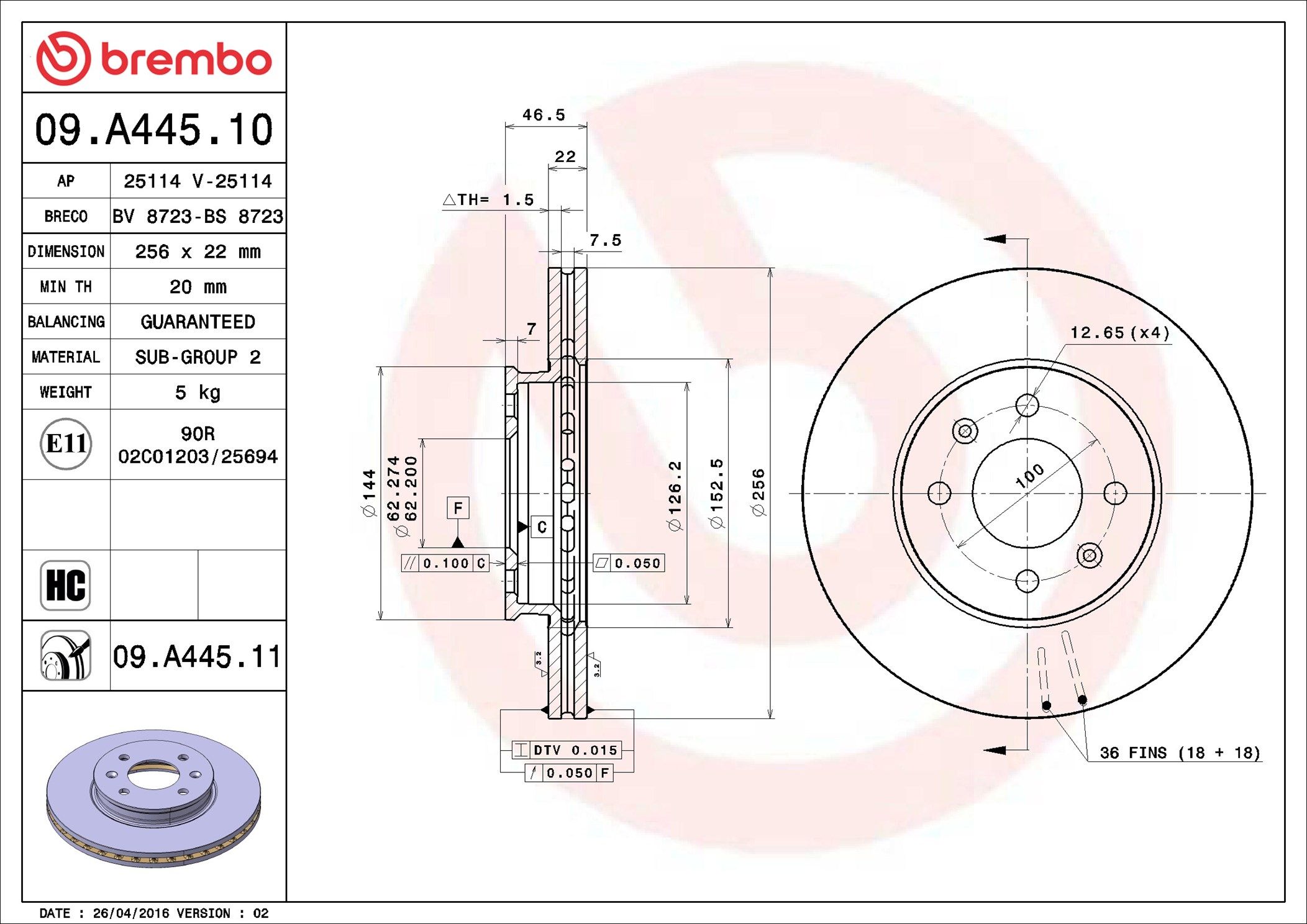 09.A445.10 BREMBO PRIME LINE féktárcsa