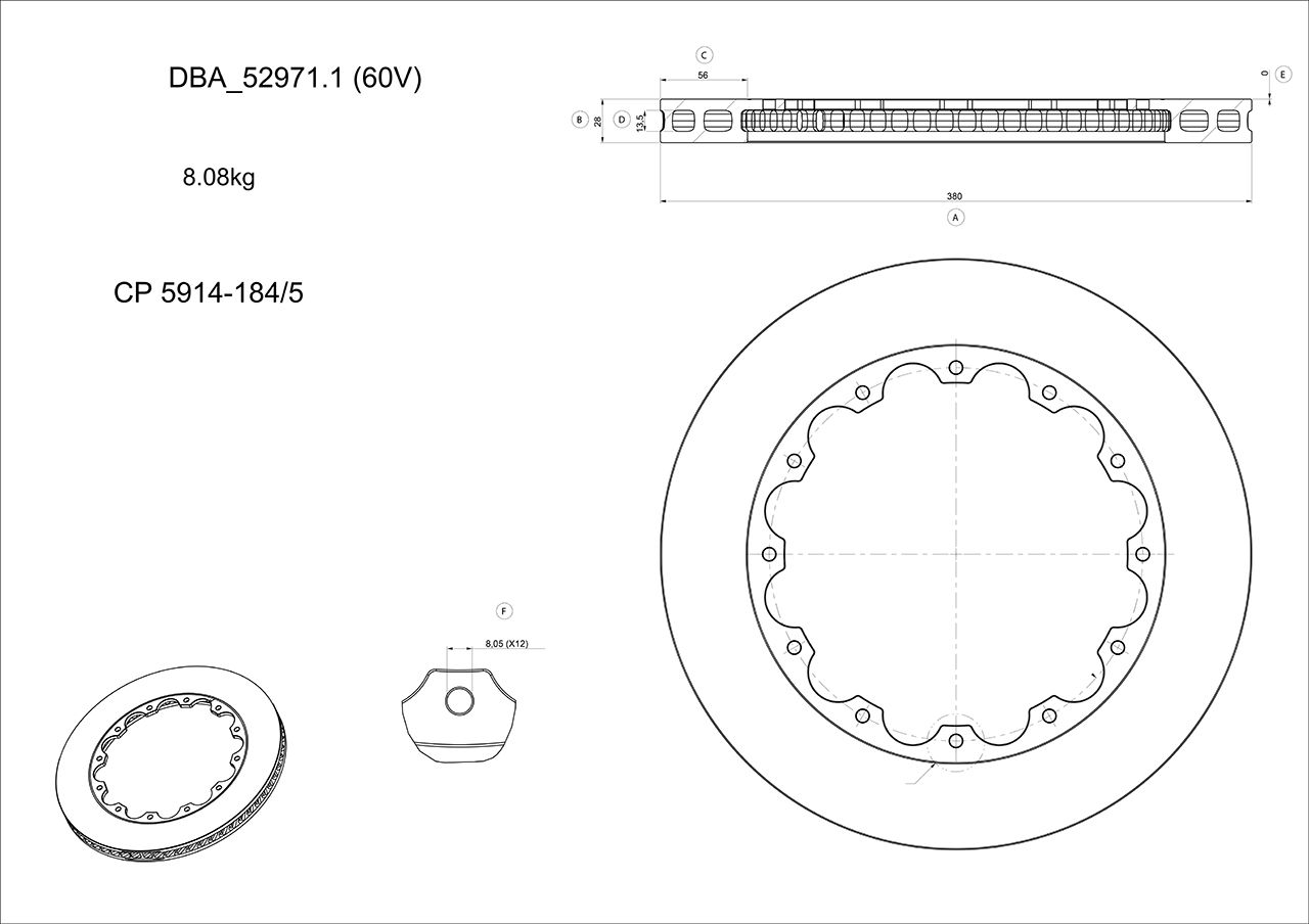 5000 Rotor Standard - KP [AP 380mm X 28mm CP 5914-184/5 ] No Nuts Supplied - TecDoc Only