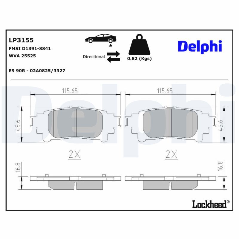 DELPHI LP3155 - Bremsbelagsatz, Scheibenbremse