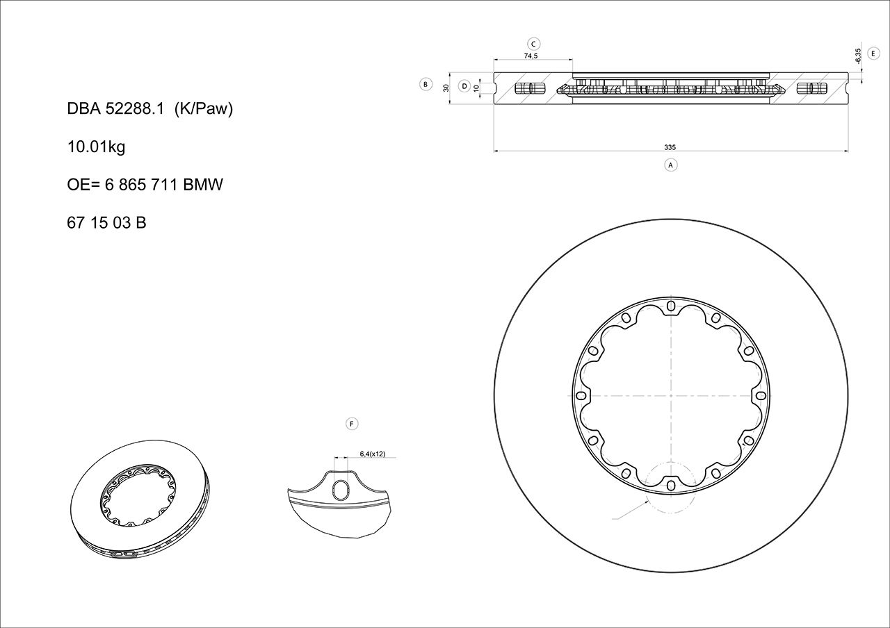DBA52288.1S Rotor T3 Slot- 335mm x 30mm KP [ Mini S R56 F ] JCW NAS Nuts Included - TecDoc Only