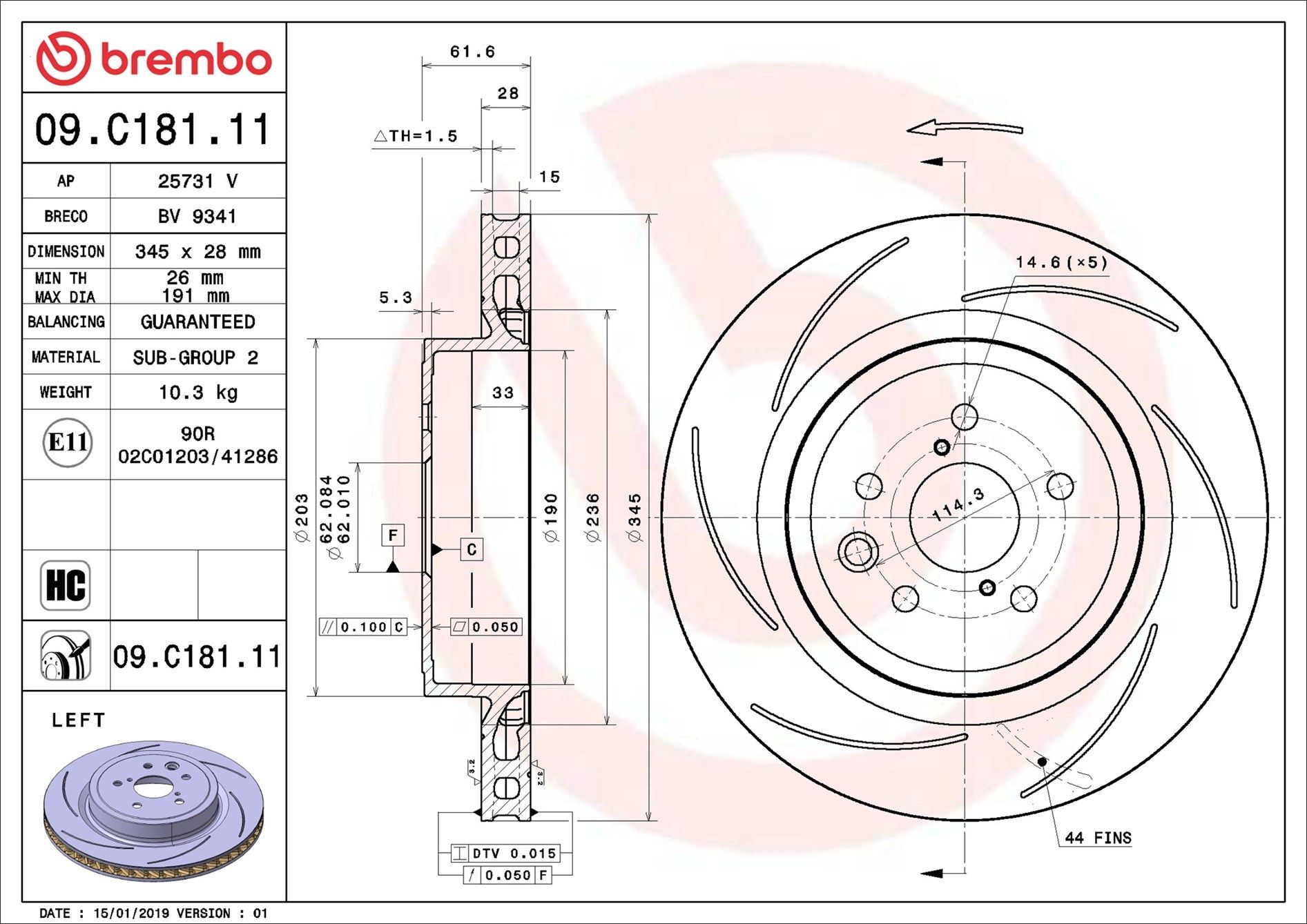 LEXUS RC F USC10R 14-21 (RR-L) *Slotted - TecDoc 1