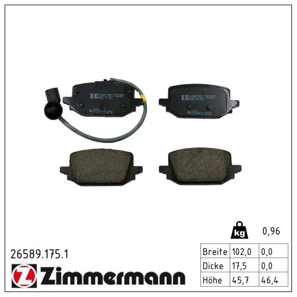 Zimmermann 26589.175.1 Bremsbelagsatz, Scheibenbremse