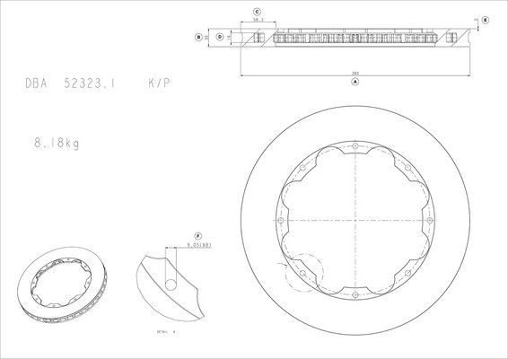 5000 Rotor Standard - KP [ Nissan GT-R 09-11 - BREMBO OE R] with M6 Lock Nut - TecDoc 1