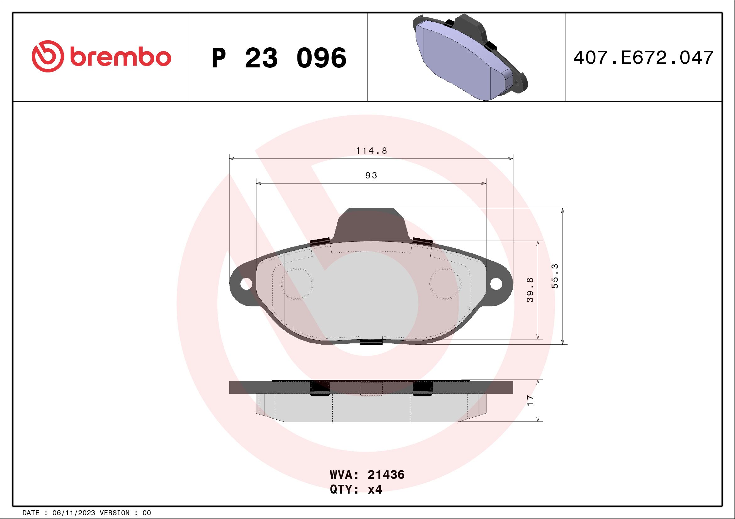 Brake Pad Set, disc brake P 23 096