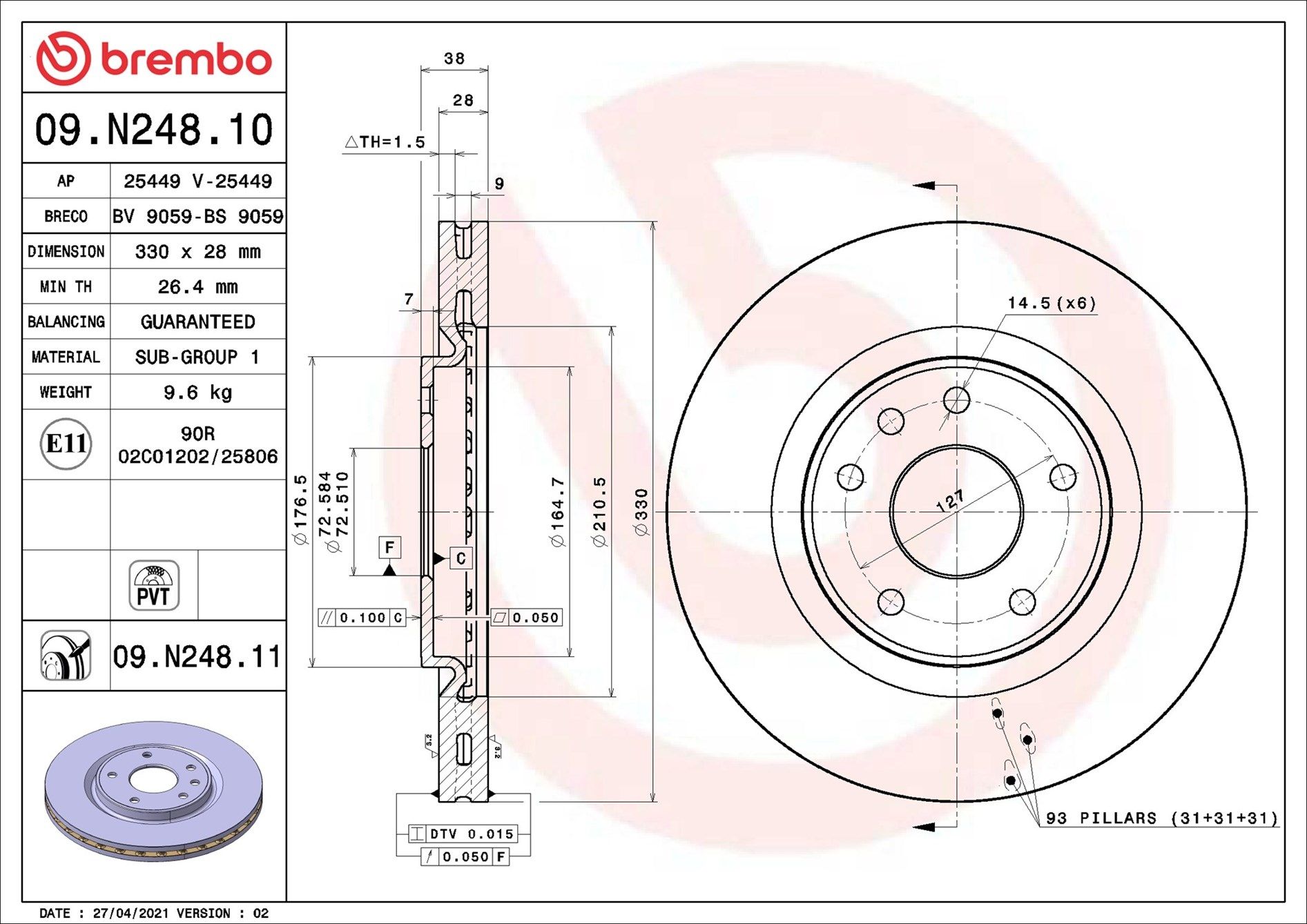 09.N248.11 BREMBO PRIME LINE - UV Coated féktárcsa