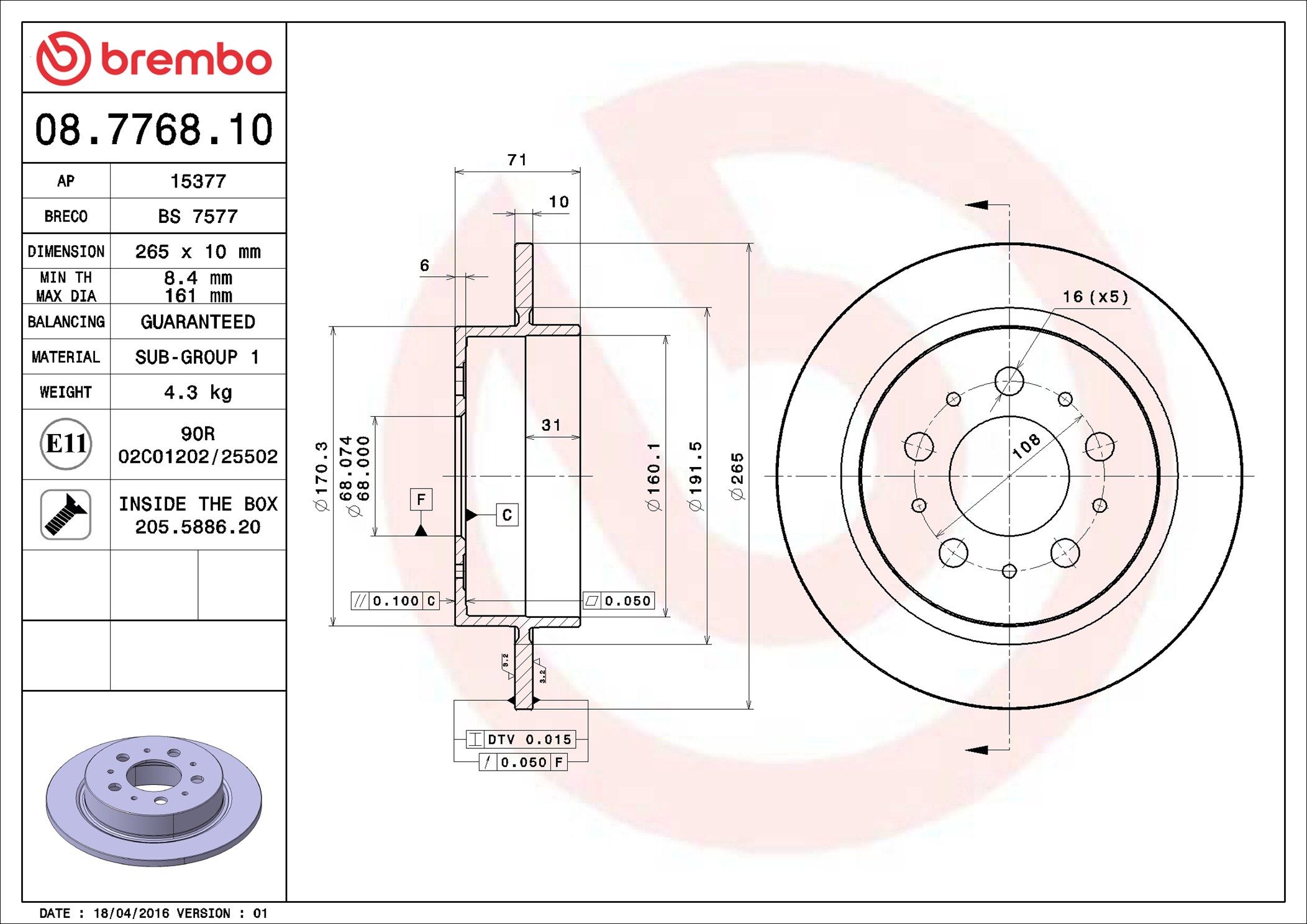 08.7768.10 BREMBO PRIME LINE féktárcsa