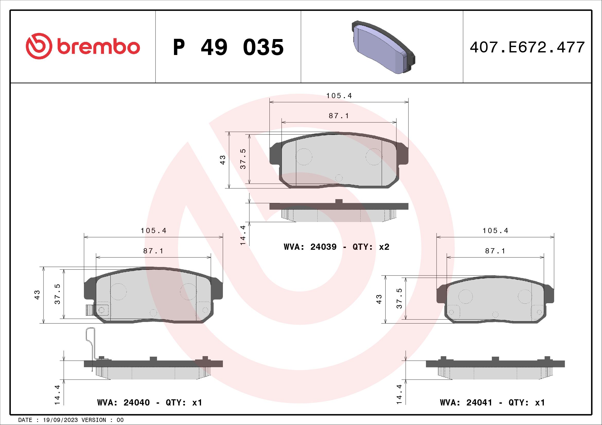 Комплект тормозных колодок, дисковый тормоз P 49 035