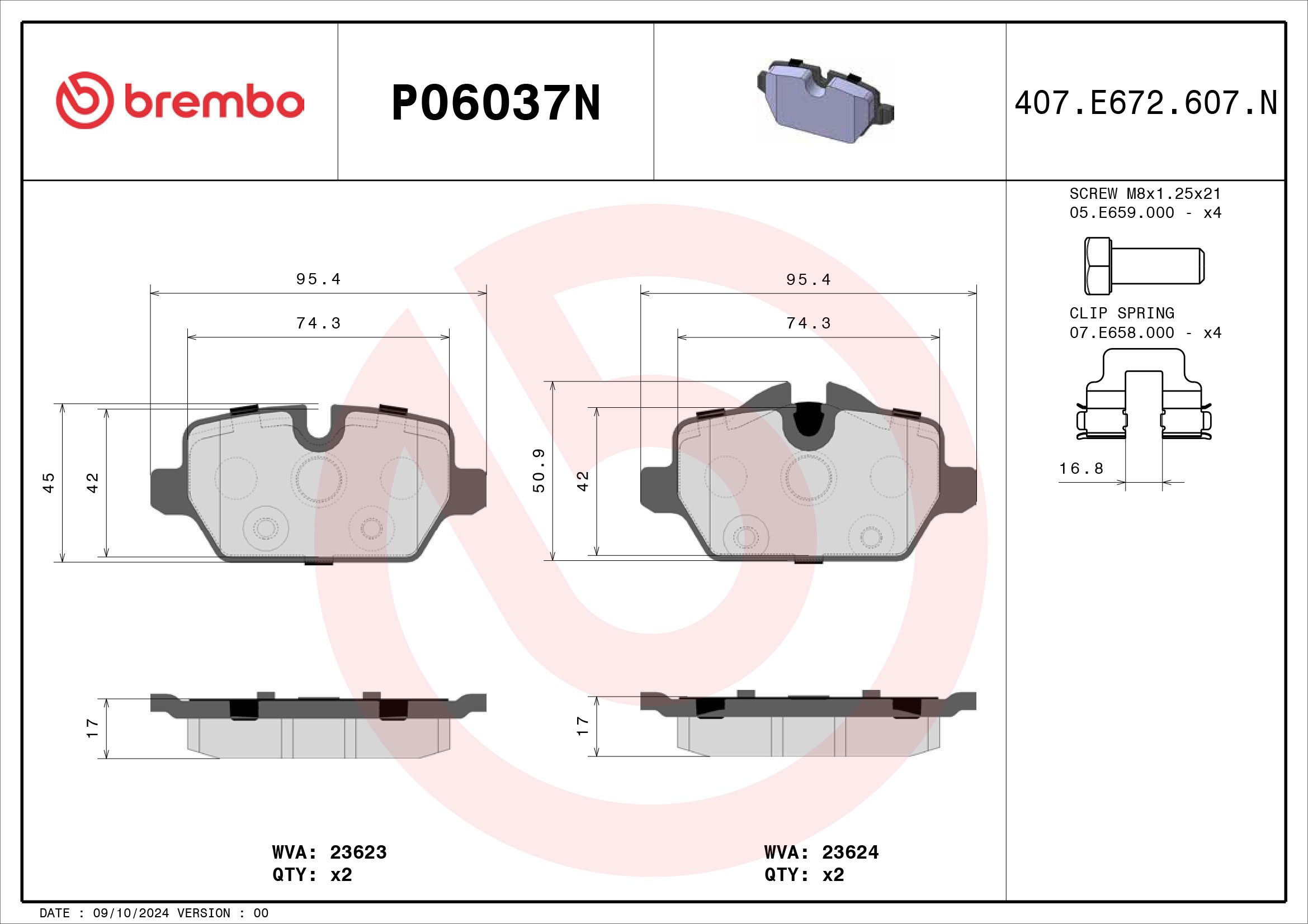 BREMBO DISC PAD -  BMW 120i E87 04-11 (RR) - TecDoc 2